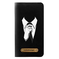 RW1591 Anonymous Man in Black Suit PU Leather Flip Case Cover for iPhone 11 Pro with Personalized Your Name on Leather Tag