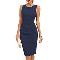 oten Womens Crew Neck Sleeveless Ruched Bodycon Sheath Work Cocktail Party Pencil Dresses