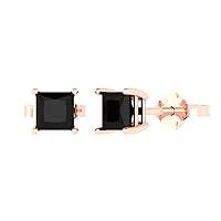 1.1 ct Princess Cut Solitaire VVS1 Natural Black Onyx Pair of Stud Earrings Solid 18K Pink Rose Gold Butterfly Push Back