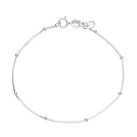 Adabele 1pc Authentic Sterling Silver Satellite Bead Station Chain Bracelet Elegant Dainty Thin Cute Hypoallergenic Nickel Free Made In Italy Women Jewelry