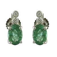 Emerald Natural Gemstone Oval Shape Stud Anniversary Earrings 10K, 14K, 18K White Gold Jewelry
