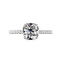 Moissanite Solitaire Ring, 2.0ct Antique Elongated Cushion Cut, Colorless, Eternity Band Styling, Silver or Gold