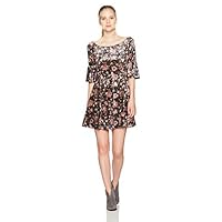 Angie Women's One Size Floral Crushed Velvet Skater Dress with 1/2 Bell Sleeves