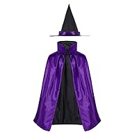 Kids Witch Cape with Hat Double Side Vampire Cloak Unisex Halloween Cosplay Cape 90cm, Kids Witch Cape