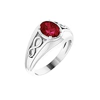 14k White Gold Lab-Created Ruby Infinity-Style Men Gents Ring