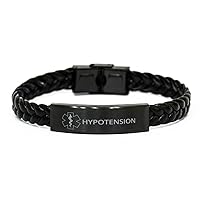 Medical Alert Braided Leather Bracelet, Hypotension Awareness, SOS Emergency Health Life Alert ID Engraved Stainless Steel Adjustable Jewelry Silver Bracelet for Men Women Kid