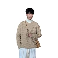Autumn and Winter Round Neck Sweater Men's Casual Couple Knitted Sweater Rhombus Grid Liner