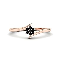 0.20 CT Black Diamond Rose Gold Ring, 14K Gold Dainty Ring, Solid Gold Fine Ring, Delicate Thin Ring, Black Onyx Minimalist Flower Engagement Ring