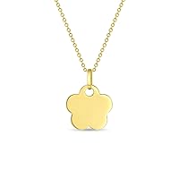 14k Yellow Gold Polished Engravable Flower Pendant For Little Girls and Preteens 16