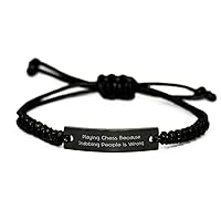 Chess for Friends, Playing Chess Because Stabbing People is Wrong, New Chess Black Rope Bracelet, Engraved Bracelet from