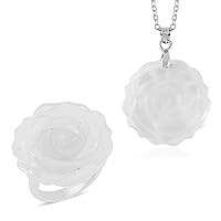 Shop LC Opalite Silvertone Flower Ring Necklace Jewelry Set for Women Size 8 Ct 4.92 Mothers Day Gifts for Mom