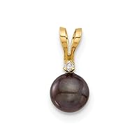 14k Gold 5 6mm Round Black Freshwater Cultured Pearl and .01ct Diamond Pendant Necklace Jewelry for Women