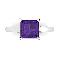 Clara Pucci 2.45ct Princess Cut Solitaire Natural Amethyst Excellent 4-Prong Classic Statement Ring Real 14k White Gold for Women