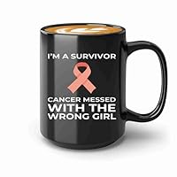 Endometrial Cancer Survivor Coffee Mug 15oz Black -Messed with - Endometrial Cancer Awareness Peach Ribbon For Cancer Uterine Cancer Survivor, BHUGSLEADER8526