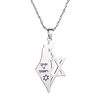 Stainless Steel Israel Hexagram Magen Star of David Map Keychain Necklaces