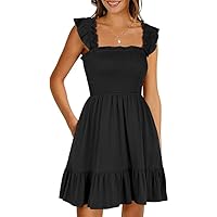 Sleeveless Square Neck Pleated Halter Dress Short (US, Alpha, X-Large, Regular, Regular, Black)