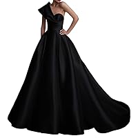 Women's Satin Prom Formal Gowns One Shoulder A-line Evening Dresses