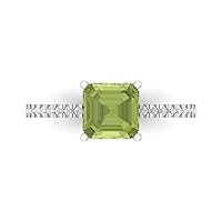 Clara Pucci 1.66ct Asscher Cut Solitaire W/Accent Genuine Natural Peridot Wedding Anniversary Bridal Wedding Ring 18K White Gold