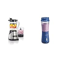 Hamilton Beach Power Elite Blender for Shakes and Smoothies with 3-Cup Vegetable Chopper Mini Food & Portable Blender for Shakes and Smoothies with 14 Oz BPA Free Travel Cup and Lid