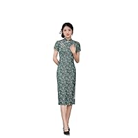 Mandarin Collar Short Sleeve Qipao Women's Cheongsam with Split