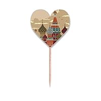 Russia Cathedral Building Red Square Toothpick Flags Heart Lable Cupcake Picks