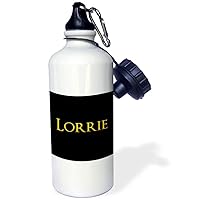 3dRose Lorrie popular baby girl name in the USA. Yellow on black charm - Water Bottles (wb_354957_1)