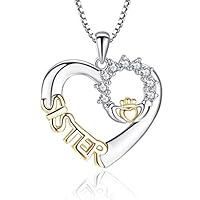 Sisters Necklace Creative Love Sister Micro Set Zircon Collar Chain Heart Crown Personality Versatile Pendant Female Wedding Wife Girlfriend Gift