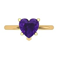 Clara Pucci 1.9ct Heart Cut Solitaire Natural Amethyst 5-Prong Proposal Wedding Bridal Designer Anniversary Ring 14k Yellow Gold