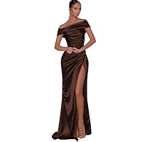 Off Shoulder Satin Mermaid Bridesmaid Dress 2024 Elegant Ruched Satin Corset Prom Evening Dress with Slit