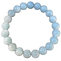 8mm Natural Gemstone Celestite Round shape Smooth cut beads 7.5 inch stretchable bracelet for men. | HS_Stbr_M_02564