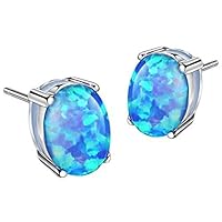 1.2ct Opal Stud Earrings Birthstone Gemstone Jewelry for Women 6x8mm Oval Cut