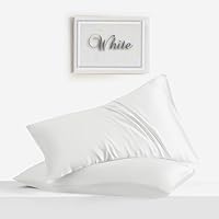LINENWALAS 100% Rayon Derived from Bamboo Silk Pillow Cases Set of 2, Soft Breathable Pillowcase, Hotel Luxury Cooling Pillow Covers King Size with Envelop Closure (20 x 40, White)