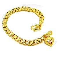 Chain Dangling Heart Bracelet Bangle 23k 24k Thai Baht Yellow Gold Plated