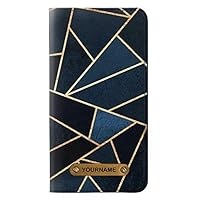 RW3479 Navy Blue Graphic Art PU Leather Flip Case Cover for iPhone 11 with Personalized Your Name on Leather Tag