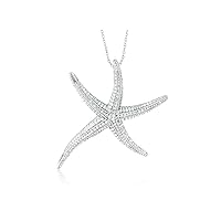 18k Yellow Gold Finish Pave White Sapphire Starfish Halo Stack Pendant Cable Chain Necklace