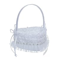 Flower Girl Basket White Small Satin Cloth Baskets Lace Multi Cute Faux Flowers Wedding Ceremony (Color : E, Size : 1)