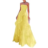 Ruffles Tulle Prom Dress Strapless Formal Evening Party Dresses 2024 Long Ball Gown A-Line Corset Tube Prom Gowns