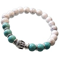 Frienemy Presents Turquoise Stone Beads Yoga Reiki Silver Buddha Charm Natural Stone Unisex Spiritual Strand Bracelet for Men/Women/Boys/Girls #Frienemy-1854