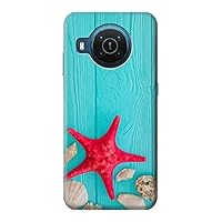 R3428 Aqua Wood Starfish Shell Case Cover for Nokia X20