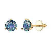 1.9 Round Solitaire Blue Moissanite Unisex Pair of Stud Martini Earrings 14k Yellow Gold Screw Back conflict free Jewelry