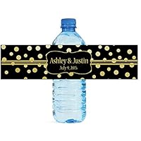 100 Gold Confetti Black Background Wedding Water Bottle Labels Engagement Party 8