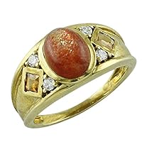 Carillon Stunning Sun Stone Oval Shape 7x9MM Natural Earth Mined Gemstone 10K Yellow Gold Ring Wedding Jewelry for Women & Men