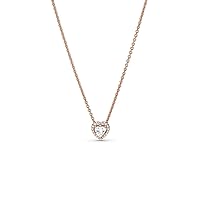PANDORA Sparkling Heart Necklace in Rose Gold with 14 Carat Rose Gold-Plated Metal Alloy and Cubic Zirconia Stones Moments Collection, Length 45 cm, Gold, Cubic Zirconia