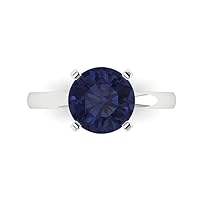 Clara Pucci 3.0 ct Round Cut Solitaire Simulated Blue Sapphire Engagement Wedding Bridal Promise Anniversary Ring in 18K White Gold