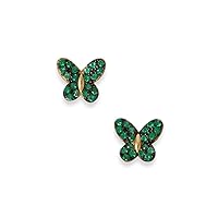 14k Gold Plated 925 Sterling Silver Green CZ Butterfly Angel Wings Stud Earrings Green CZ Detailed Butterflies Measu Jewelry for Women