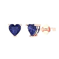 1.1 ct Heart Cut Solitaire Genuine Simulated Tanzanite Pair of Stud Earrings Solid 18K Pink Rose Gold Butterfly Push Back