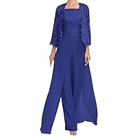 3 Pieces Women Outfits Semi Formal Jumpsuits Mother of The Bride Dress Pant Suit for Wedding Plus Size Elegant 3/4 Sleeves Evening Gown 16W Royal Blue