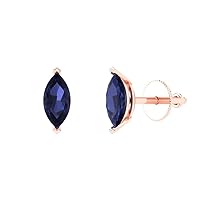 1.1 ct Marquise Cut Solitaire VVS1 Simulated Blue Sapphire Designer Pair of Stud Earrings 18K Pink Rose Gold Screw Back