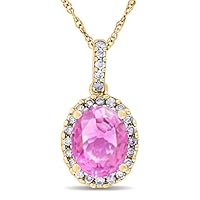 Allurez 14k Gold Oval Pink Sapphire and Halo Diamond Pendant Necklace in 2.44ct