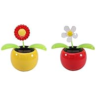 Set of 2 Dancing Flowers,1 White Daisy + 1 Red Sunflower Or 1 White Lily + 1 Orange Daisy Solar Toy Flowers Great Holiday Car Dashboard Office Desk Home Decor( KT1 Random)